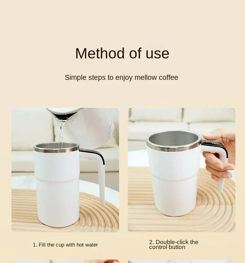 Self-Stirring Coffee Mug – 380ml, IP67 Waterproof, Temperature Display