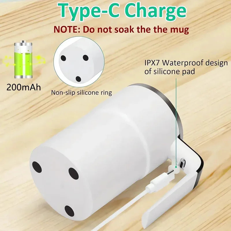 Self-Stirring Coffee Mug – 380ml, IP67 Waterproof, Temperature Display