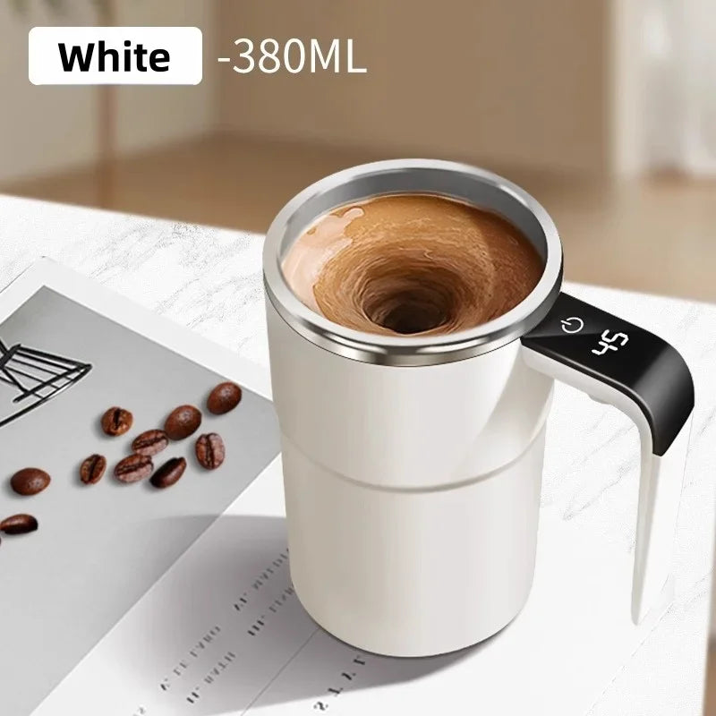 Self-Stirring Coffee Mug – 380ml, IP67 Waterproof, Temperature Display