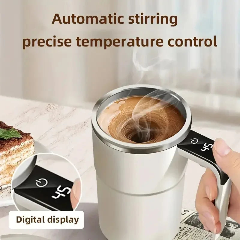 Self-Stirring Coffee Mug – 380ml, IP67 Waterproof, Temperature Display