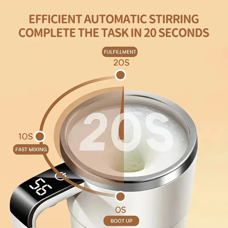 Self-Stirring Coffee Mug – 380ml, IP67 Waterproof, Temperature Display