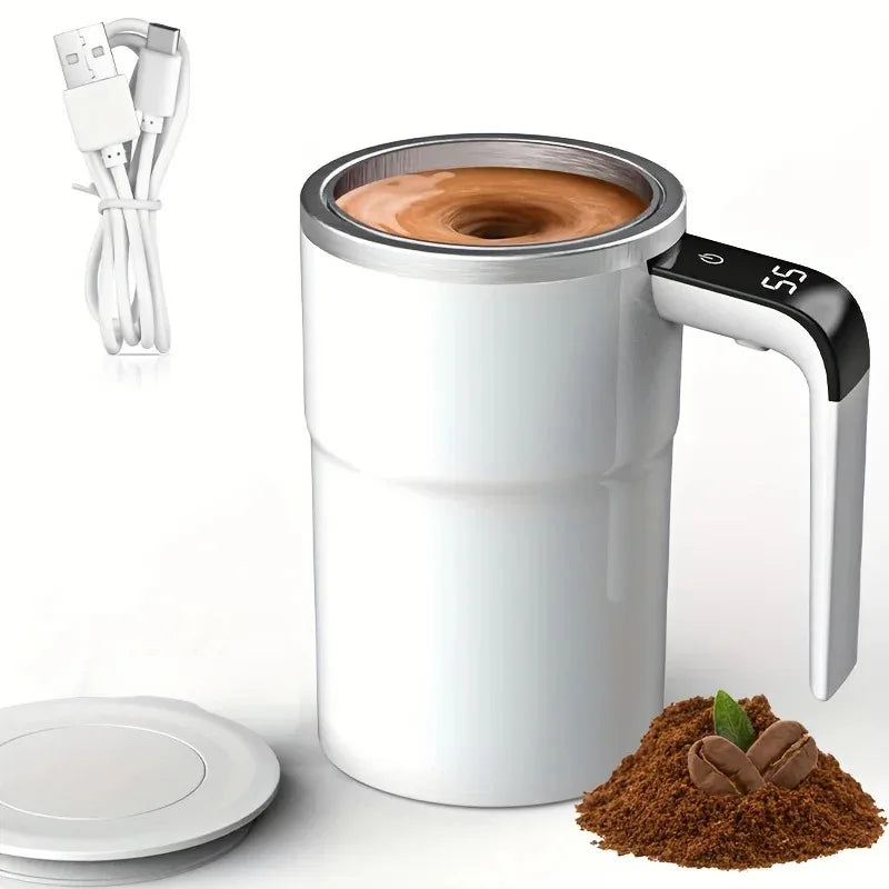 Self-Stirring Coffee Mug – 380ml, IP67 Waterproof, Temperature Display