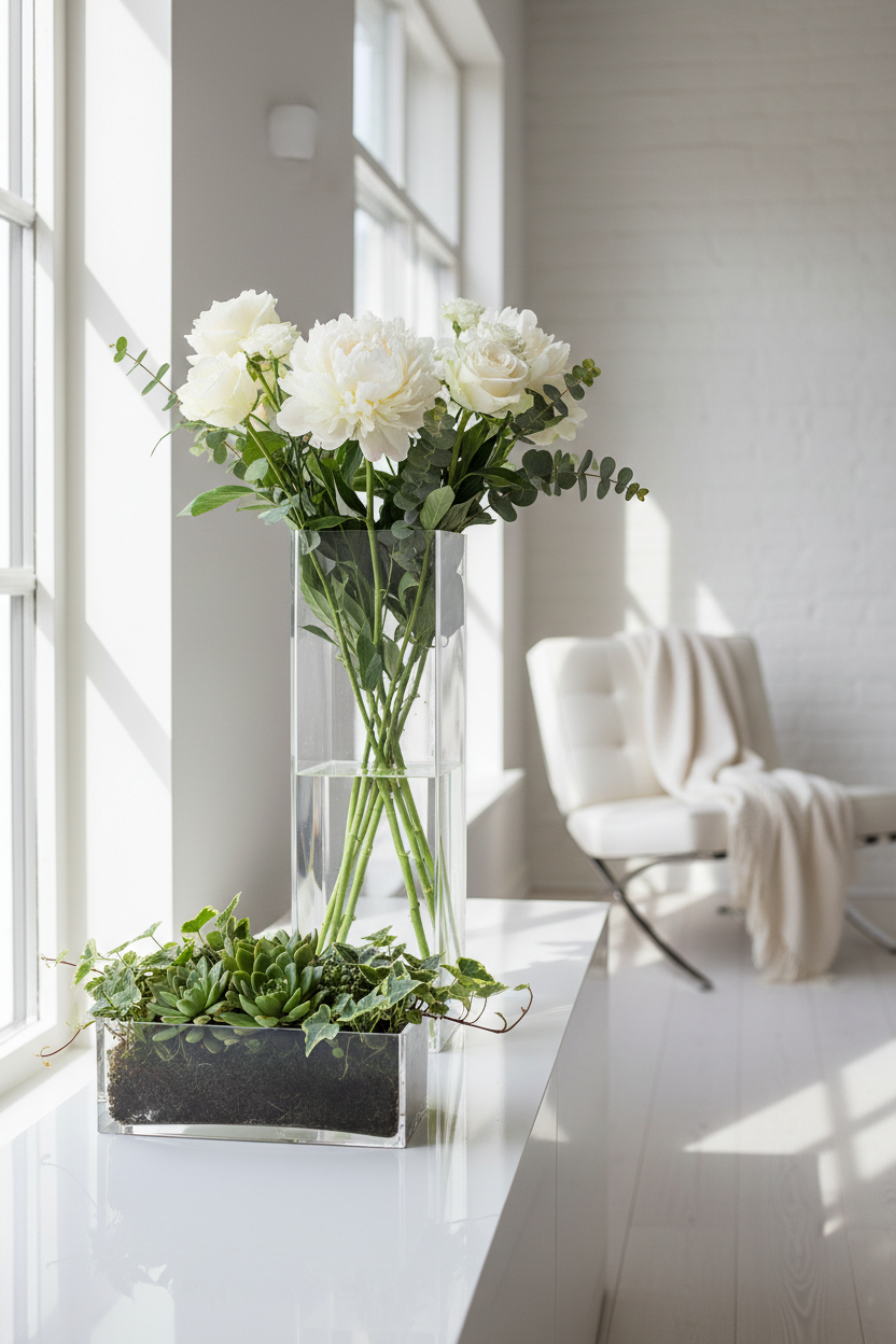 Akrylowa doniczka z kwiatami